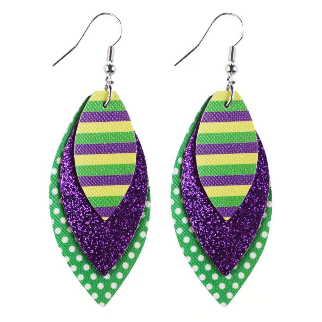 Wholesale Carnival Leather Earrings Multi-layer Stitching Leather Earrings